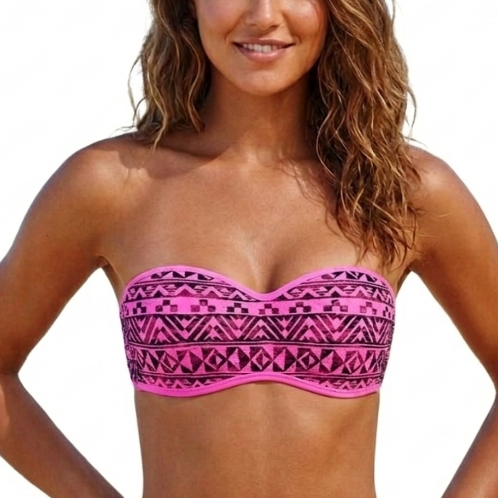 Victoria's‎ Secret PINK Lace Bandeau Bra Pink Black Geometric Print S